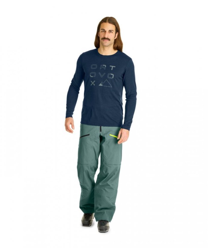 185 Merino Brand Outline Long Sleeve Men's - modrá - Deep Ocean