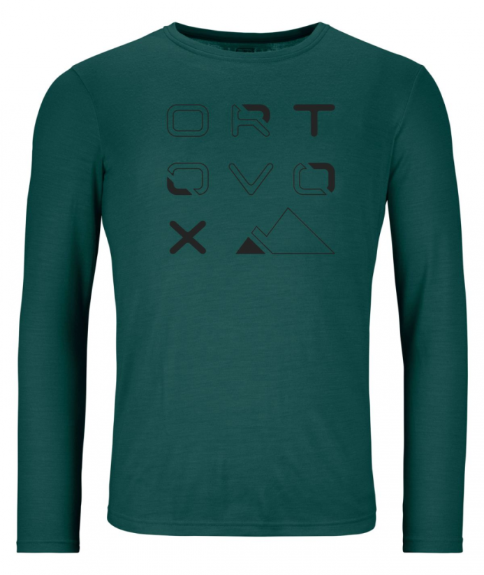 185 Merino Brand Outline Long Sleeve Men's - modrá - Deep Ocean