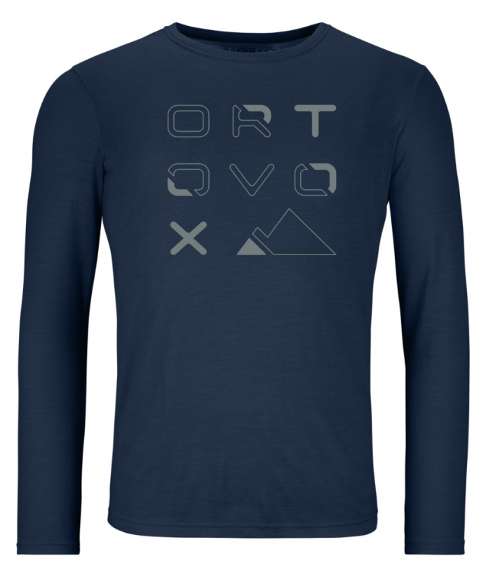 185 Merino Brand Outline Long Sleeve Men's - modrá - Deep Ocean